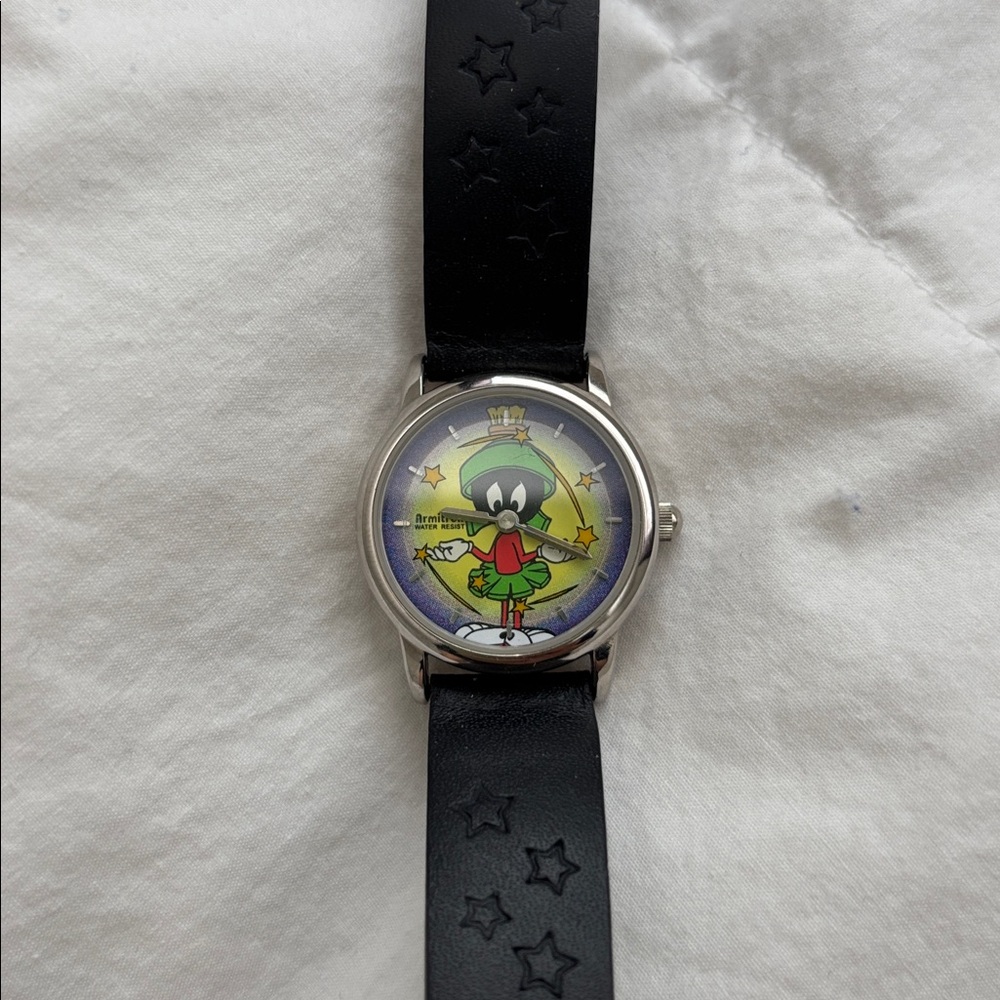 Vintage Marvin the Martian Character Watch - Black leather Strap